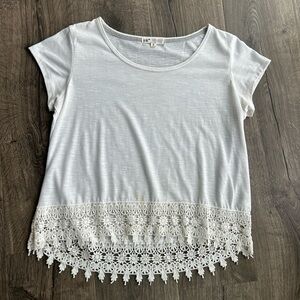 2/$15 Jolt White Cropped Embellished short sleeve T-Shirt crocheted lace tee